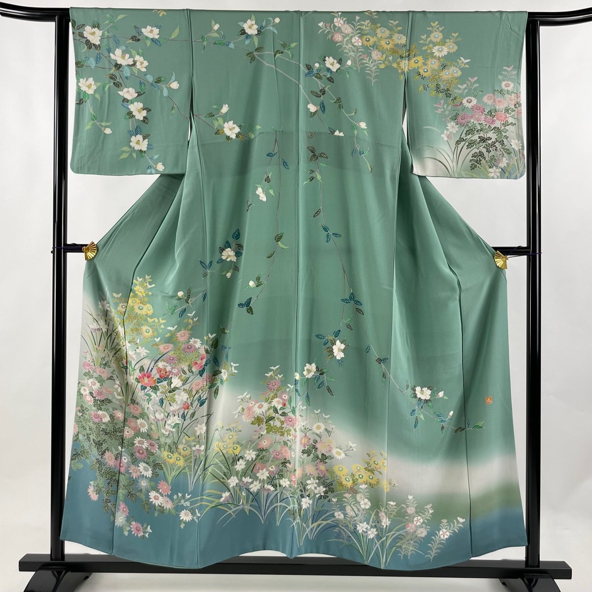 有名な高級ブランド 訪問着 身丈155.5cm 裄丈63.5cm S 袷 落款 草花