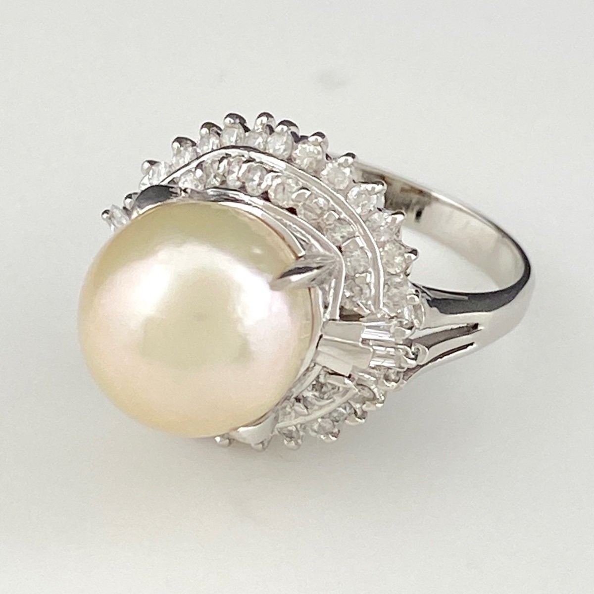新版 パール Pt900 8号 リング 真珠 メレダイヤ 指輪 プラチナ