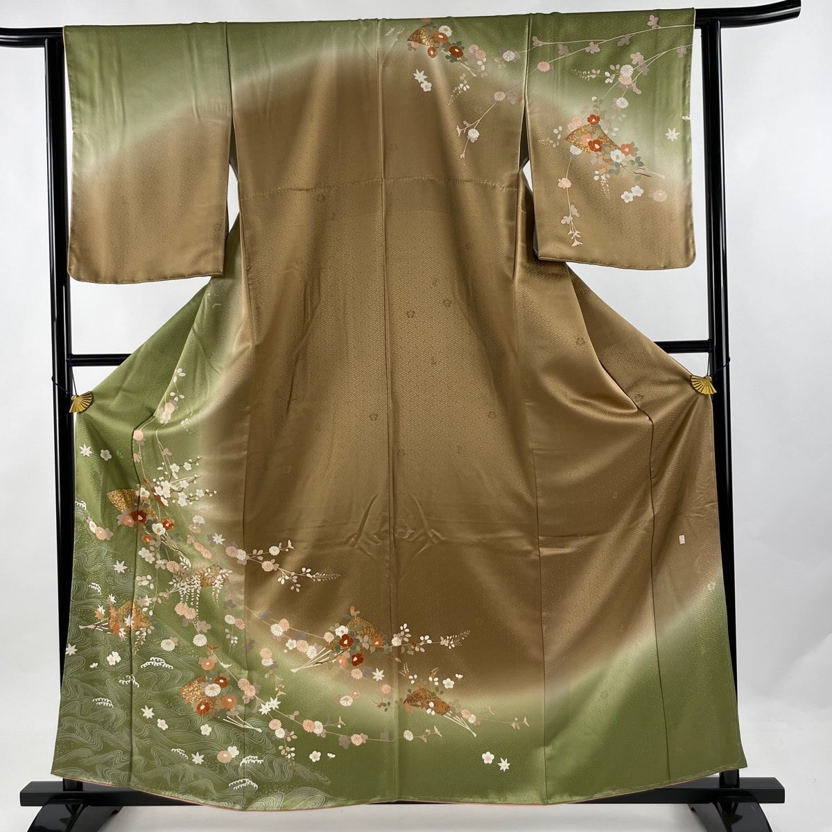 安い割引 訪問着 身丈159cm 裄丈62.5cm S 袷 吾妻徳穂 落款 扇 草花