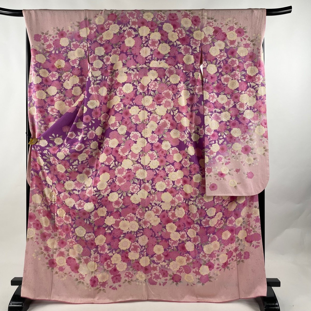 振袖 身丈166.5cm 裄丈68.5cm L 袷 桜 金糸 箔 紫 正絹 逸品 【中古】