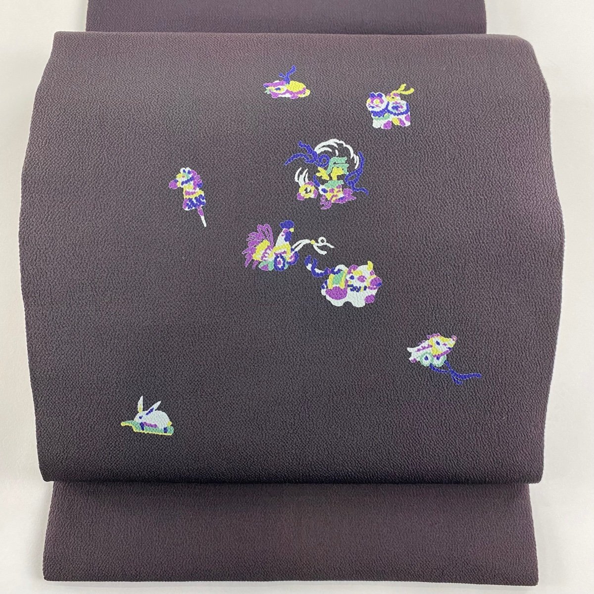 数量限定価格!! 縮緬 玩具 秀品 開き名古屋帯 茶紫 【中古】 正絹