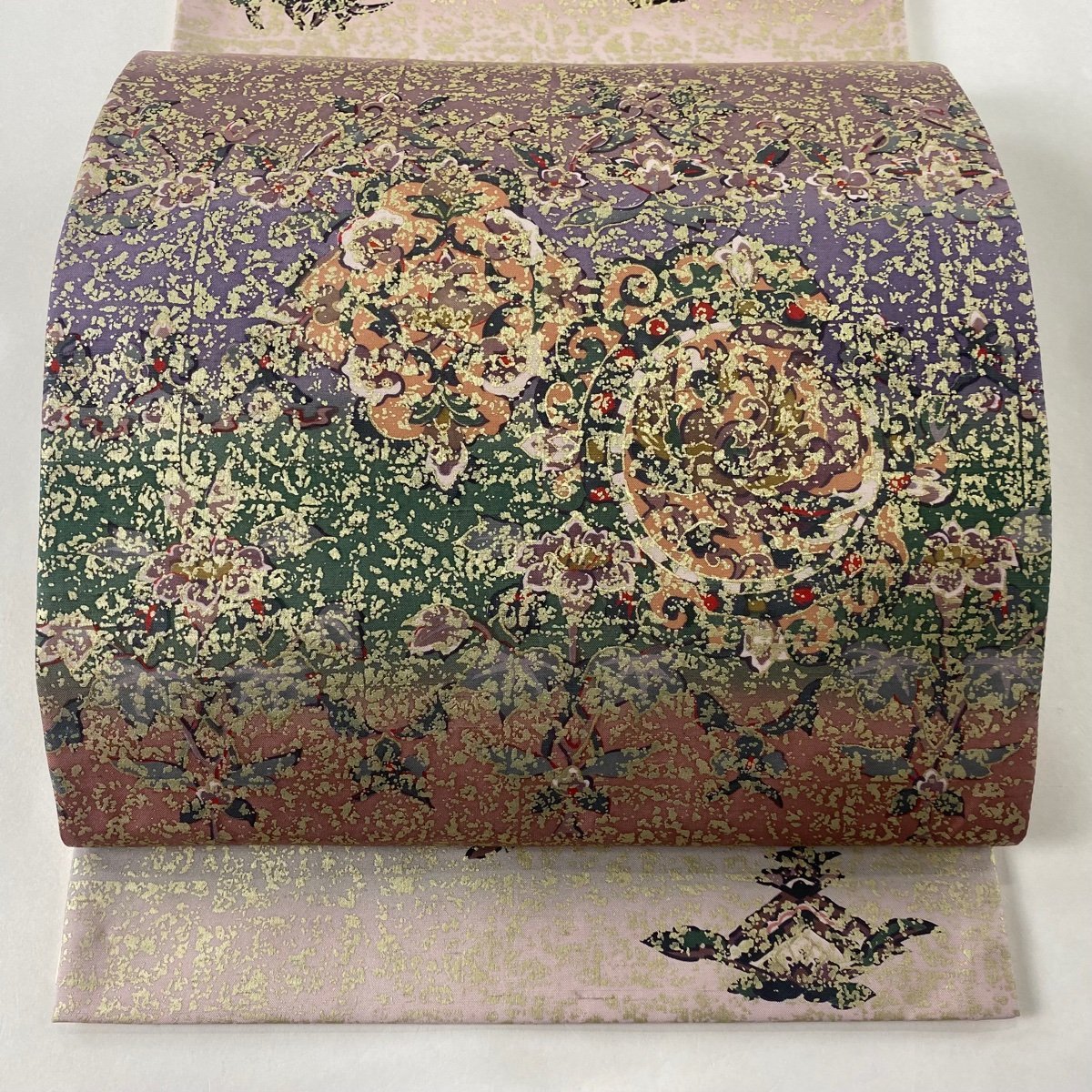 売れ筋アイテムラン 薄紫 金彩 草花 鳥 牛首紬地 証紙 落款 逸品 美品