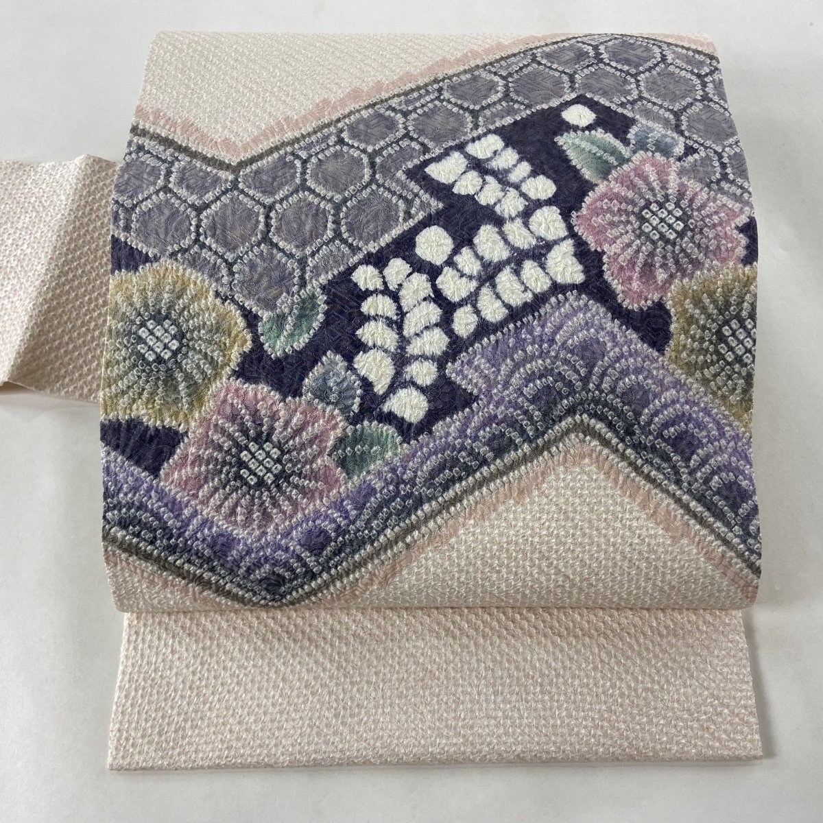 ランキング第1位 名古屋帯 逸品 【中古】 正絹 薄ピンク 絞り 亀甲
