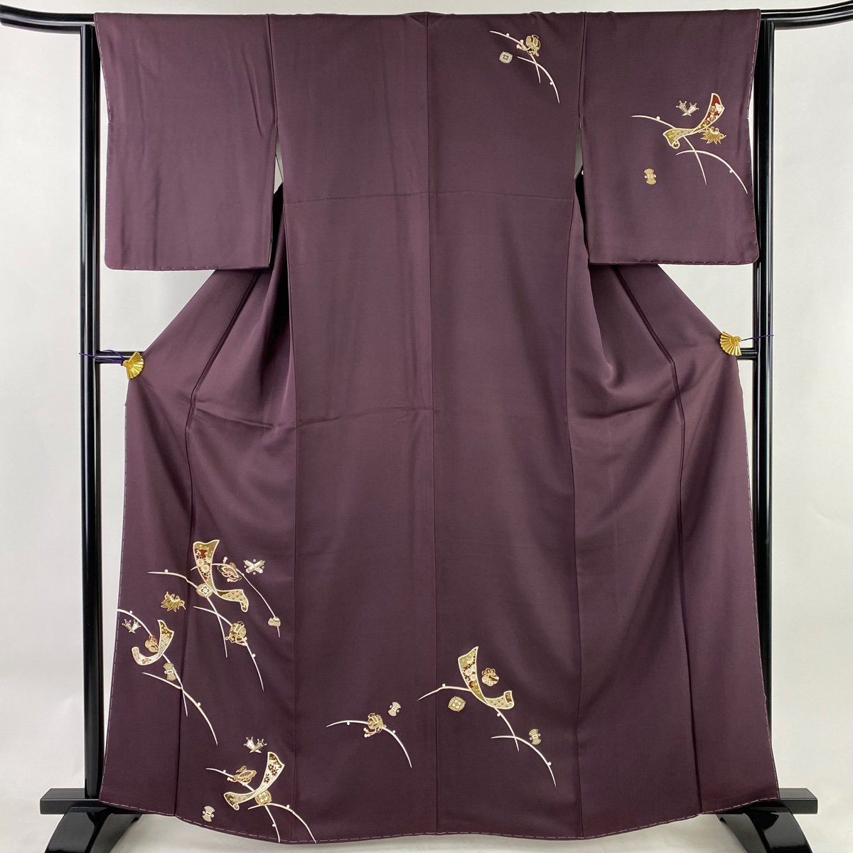 愛用 身丈164cm 付下げ 裄丈64.5cm 【中古】 秀品 正絹 濃紫 金糸 金彩