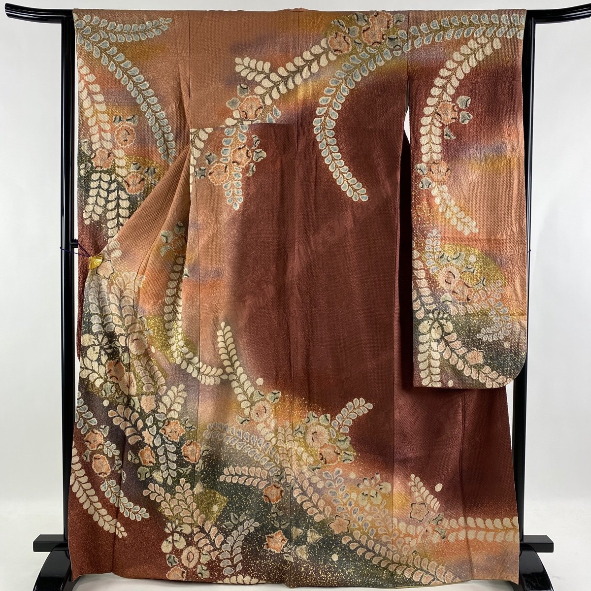 新発売の ぼかし 金彩 辻が花柄 やまと 逸品 美品 振袖 茜色 【中古