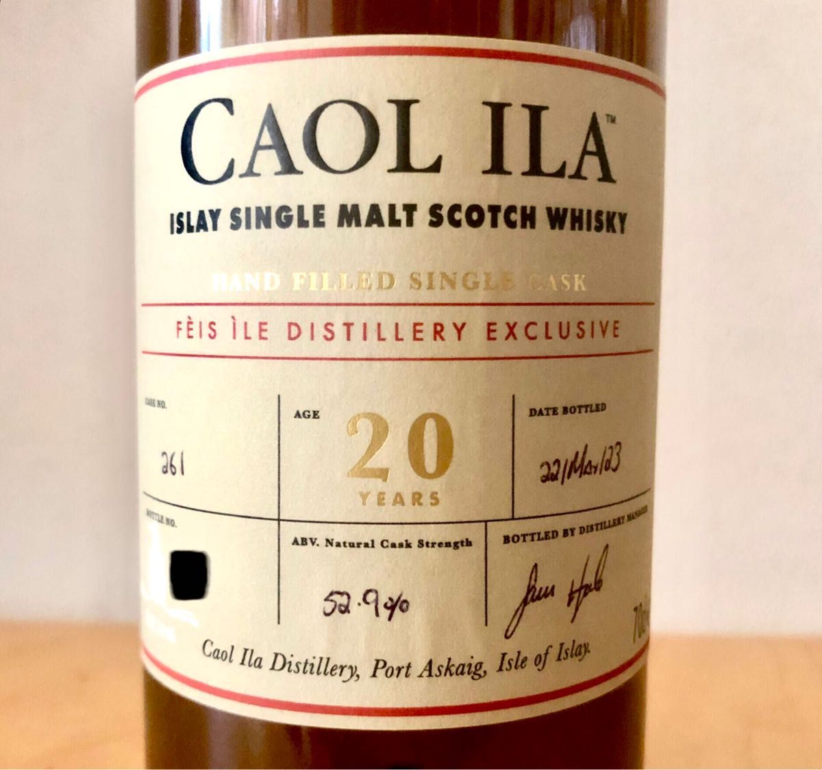 カリラ　20年　ノンピーテッド　蒸留所限定　ハンドフィル　シングルカスク　アイラフェス2023 CAOL ILA 