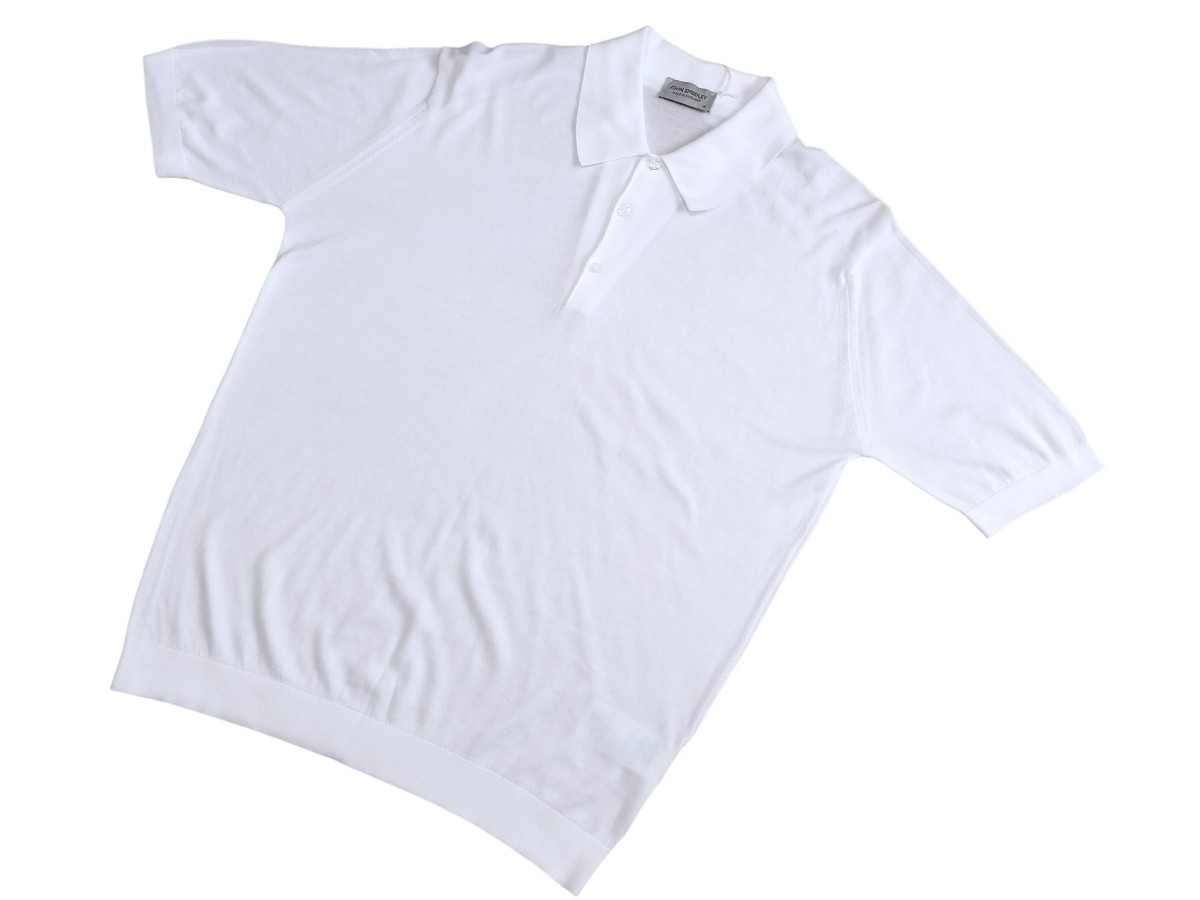メンズ M ジョンスメドレー 最高級コットン ポロシャツ ISIS ホワイト JOHN SMEDLEY イギリス製★同梱不可