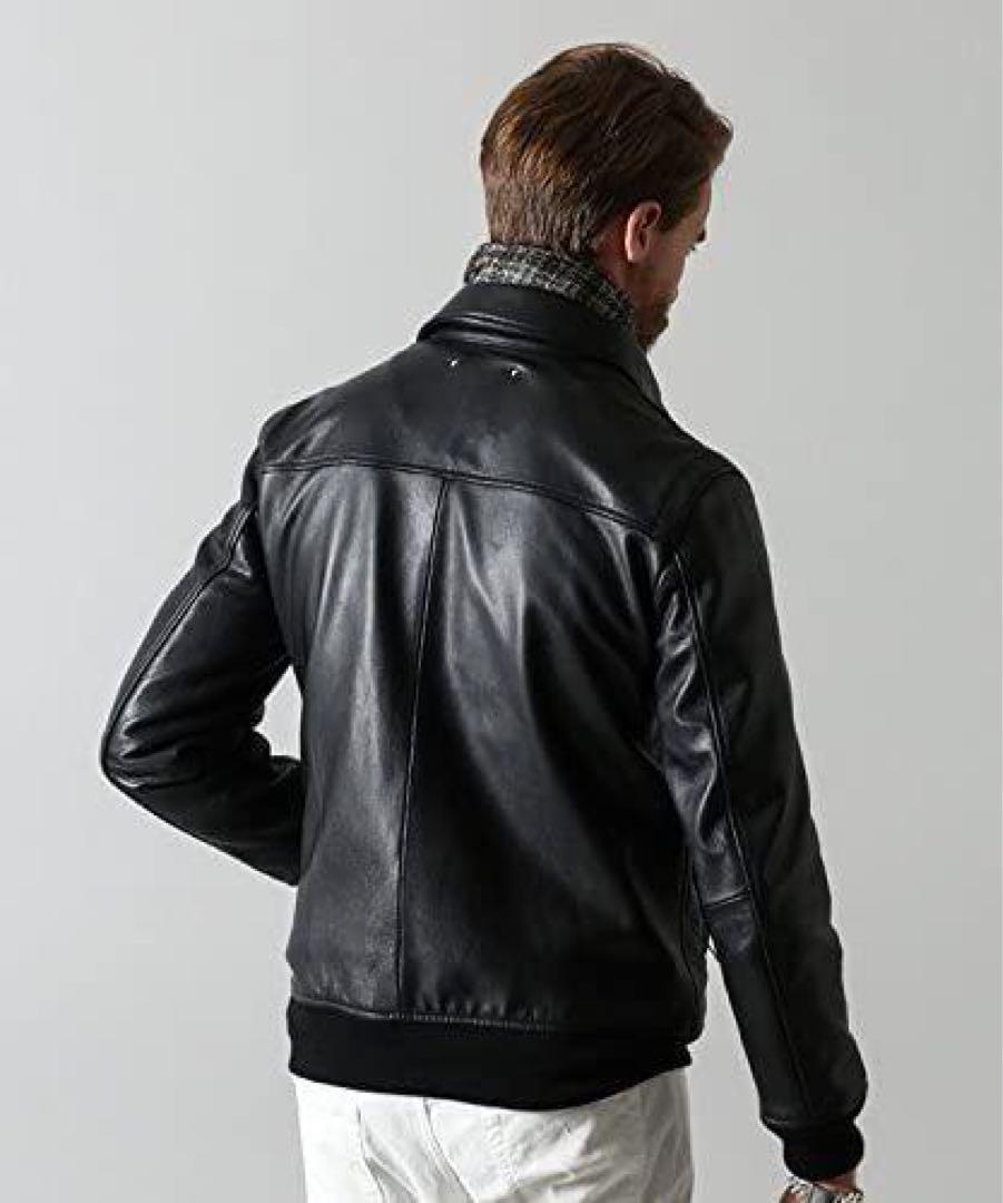 美品 nano universe Real Leather Jacket 肉厚 重厚 ナノユニバース 本革 襟立 レザージャケット レザーライダース M L 黒 JUNK_画像2