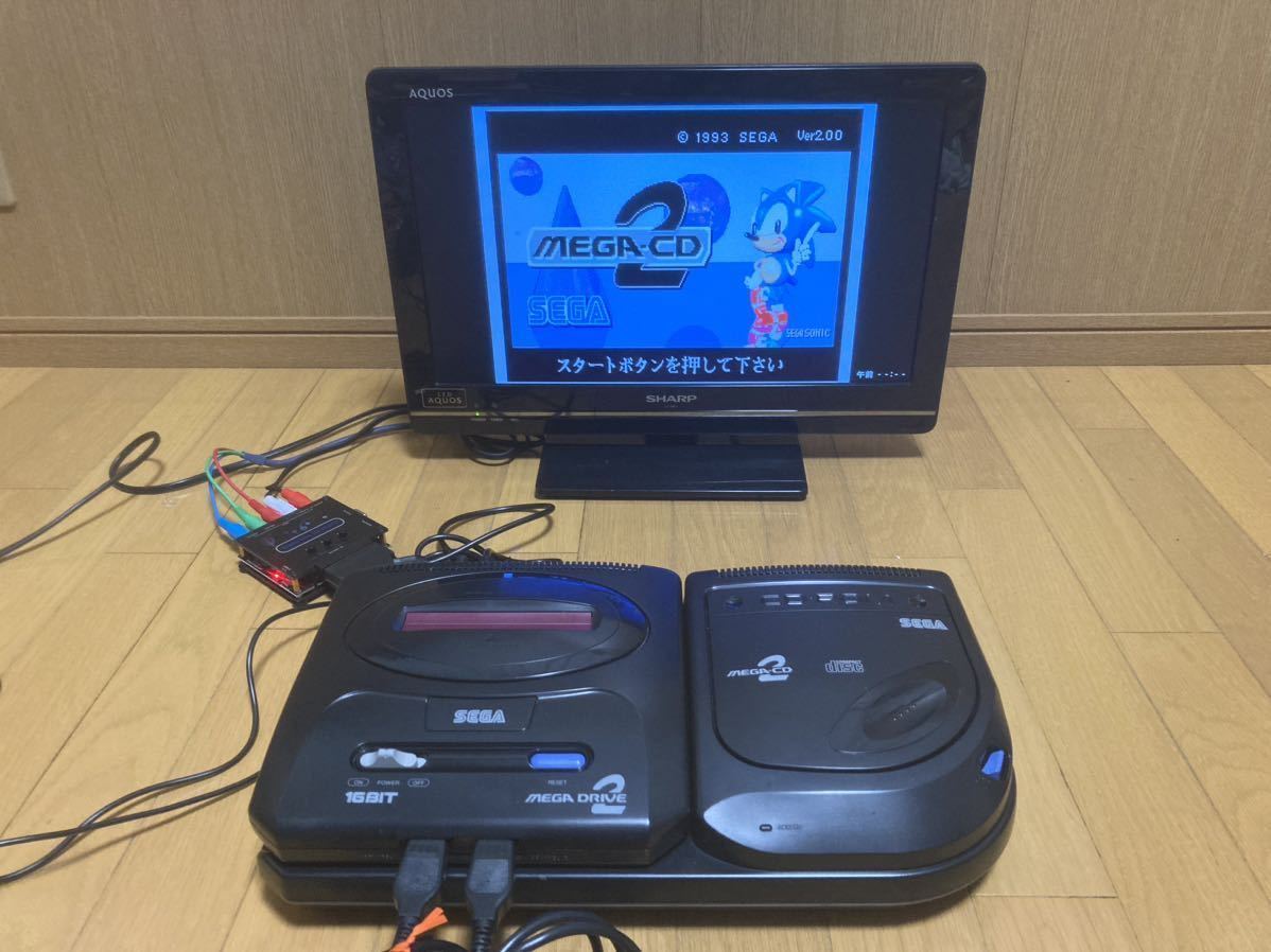 SEGA メガドライブ2/メガCD2本体/付属品一式&SEGA系レトロゲーム機の映像を高画質D端子出力可能なRGB to YPBPRコンバーターセット