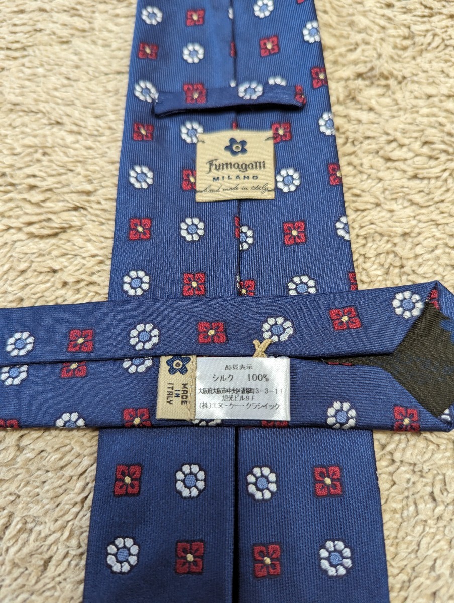 美品 Fumagalli フマガリ ネクタイ ブルー 花柄 シルク イタリア製