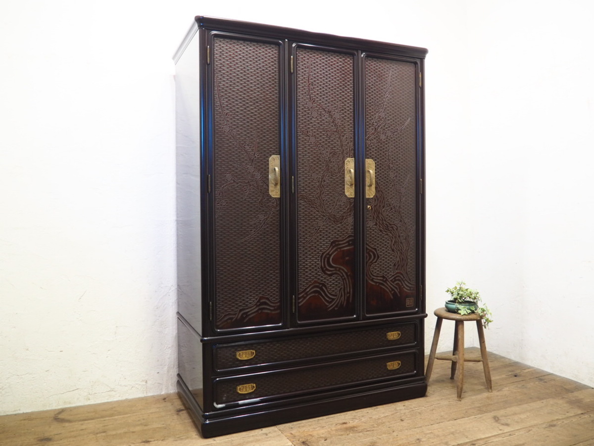 上品 タンス 箪笥 タ荷L0669◇④H180cm×W121cm◇鎌倉彫の大きい木製