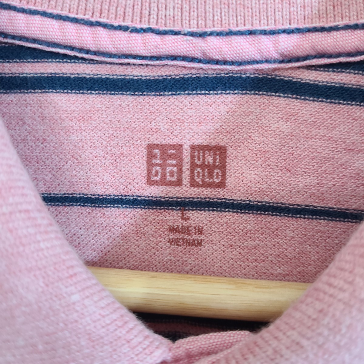 ☆UNIQLO/ユニクロ/メンズ/Lサイズ/半袖/ポロシャツ/ピンク/ボーダー柄/トップス/ゴルフ_画像5