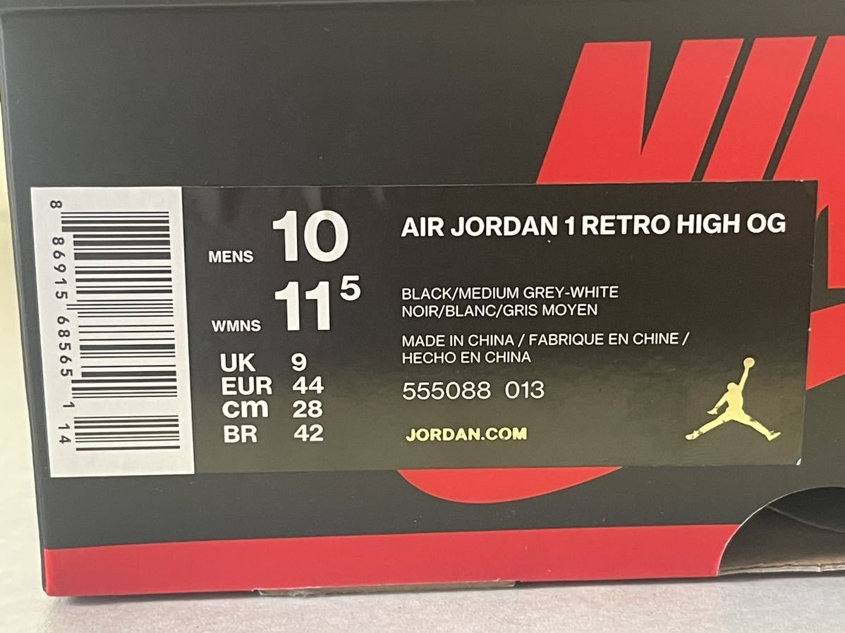 AIR JORDAN 1 RETRO HIGH OG エア ジョーダン 1 レトロ SHADOW シャドー 2018 黒灰 US10 国内正規 未使用 555088-013_画像5