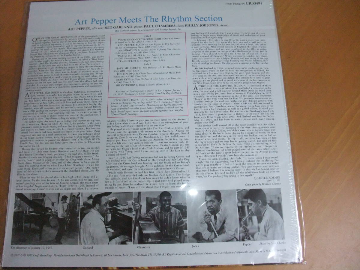 新品 Art Pepper Meets The Rhythm Section (LP/180g/MONO)アート・ペッパー CR00491 2022RECORD STORE DAY RSD23年振りでのモノでの再発!_画像3