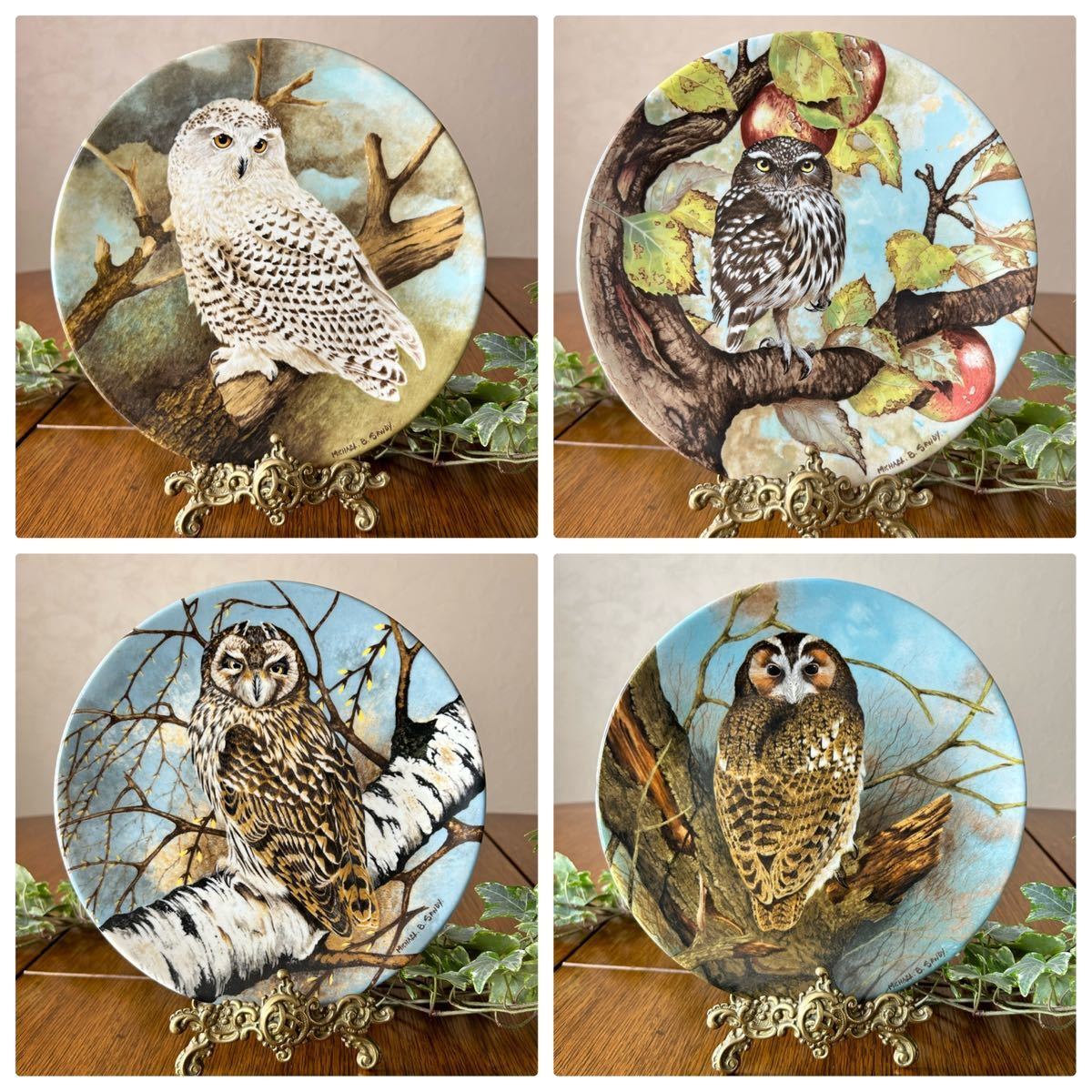 【航空便送料無料】英国 ヴィンテージ コールポート(ウェッジウッドに統合）1990年　限定生産　The Wise Owl フクロウ 飾り皿 プレート 4枚_画像1