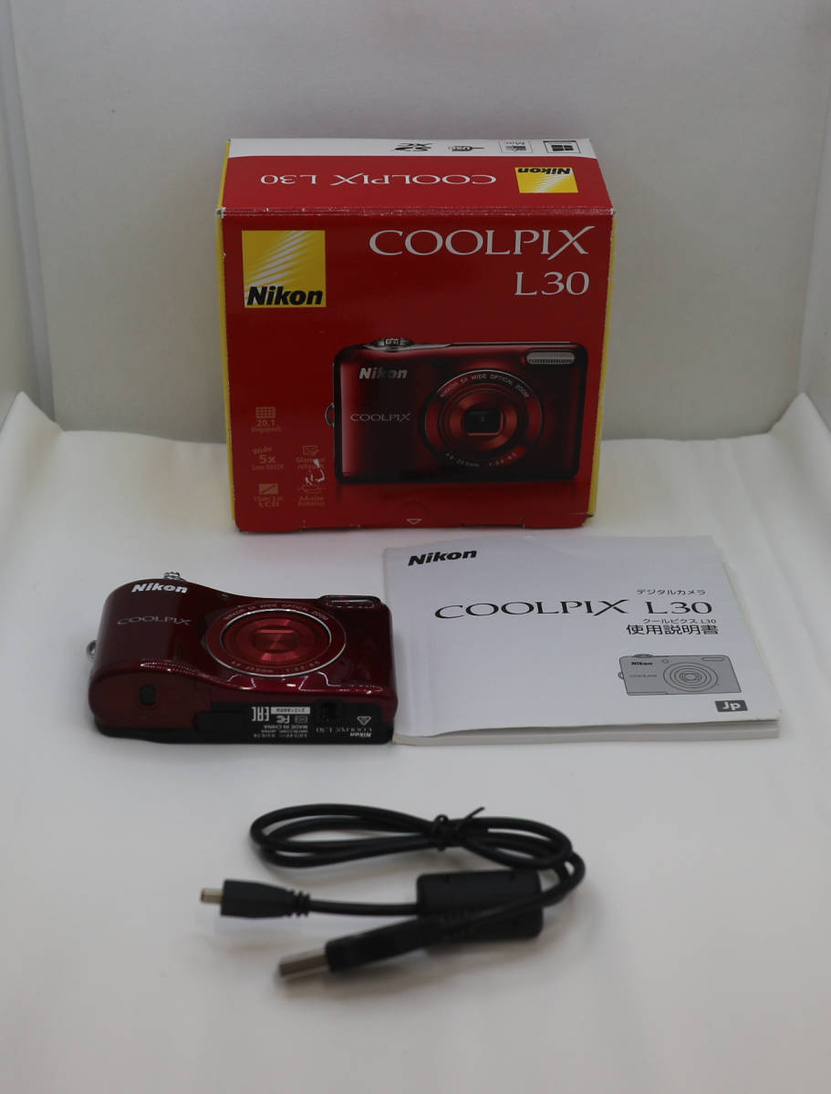 未使用品 COOLPIX L30 Nikon / デジカメ レッド / 箱有 / USBケーブル、取説付 / 中古品_画像1