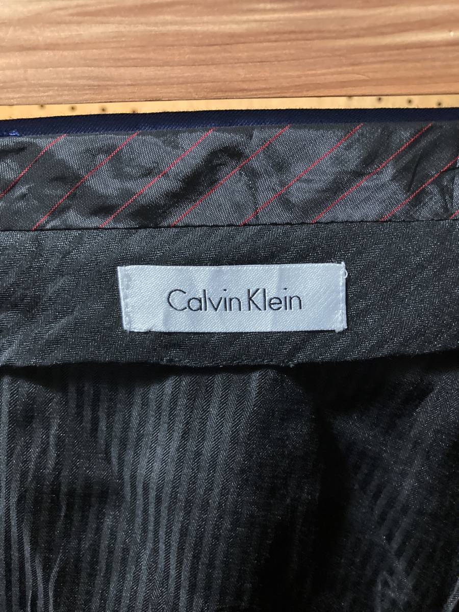 古着 Calvin Klein カルバンクライン 無地 スラックス トラウザー ストレート ブルー 青 メンズ W32 L30 ボトムス ロング パンツ 中古