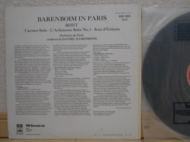 英HMV ASD-2915 バレンボイム ビゼー カルメン組曲 アルルの女 オリジナル盤 BARENBOIM IN PARIS_画像3