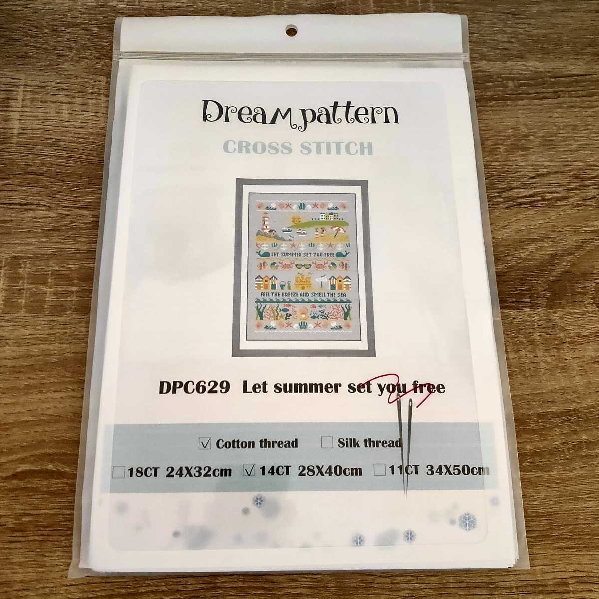 クロスステッチキット Let's summer set you free 夏 (グレー) 14CT 28×40cm 図案印刷なし 刺繍 モチーフ