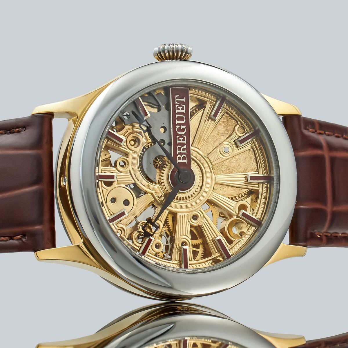 アンティーク Marriage watch Breguet 懐中時計をアレンジした45mmのメンズ腕時計 半年保証 手巻き スケルトン_画像2