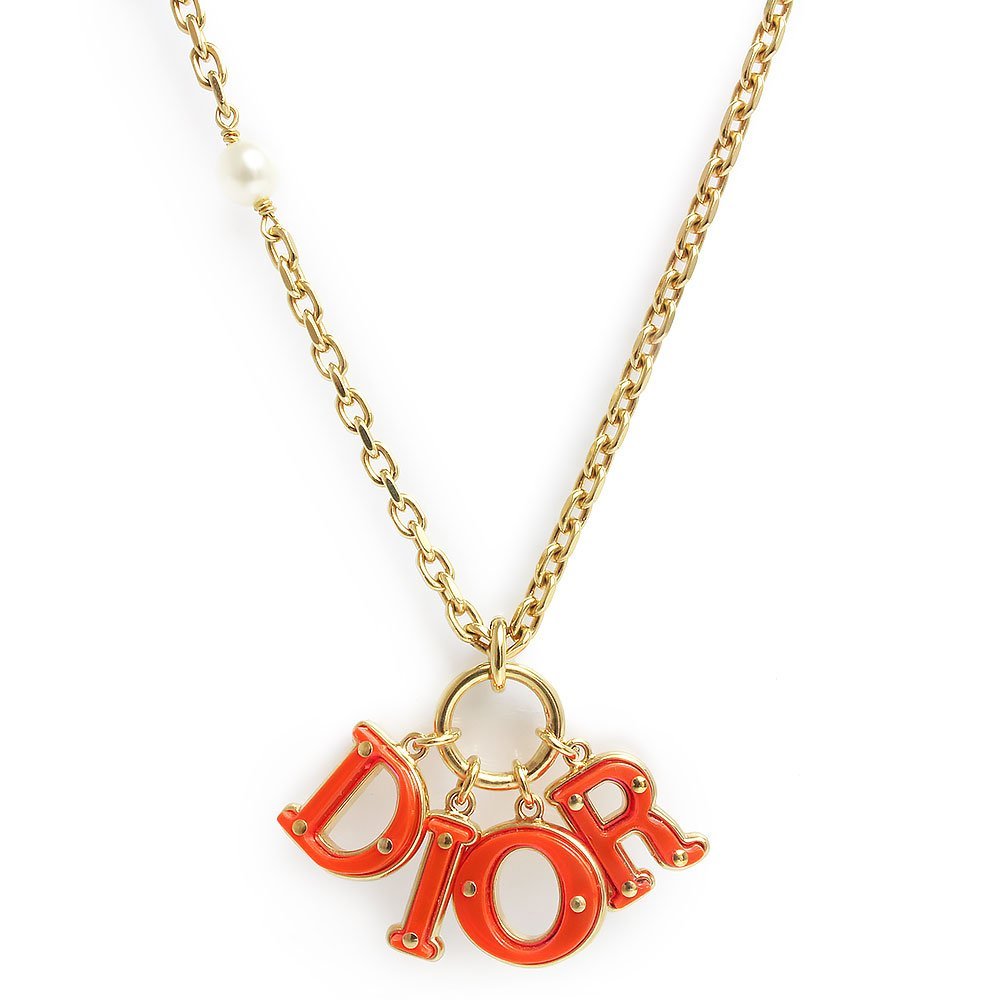 （未使用　展示品）クリスチャンディオール Christian Dior ディオレボリューション パール ロゴ ネックレス ペンダント ゴールド オレンジ