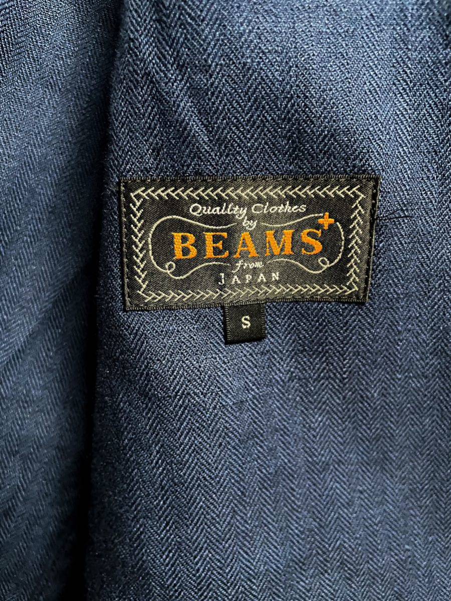 【古着・美品】ビームス プラス beams+ ヘリンボーン リネン シャツ ジャケット 3ボタン ネイビー 麻 ブルー 青 紺 S テーラードジャケット_画像3