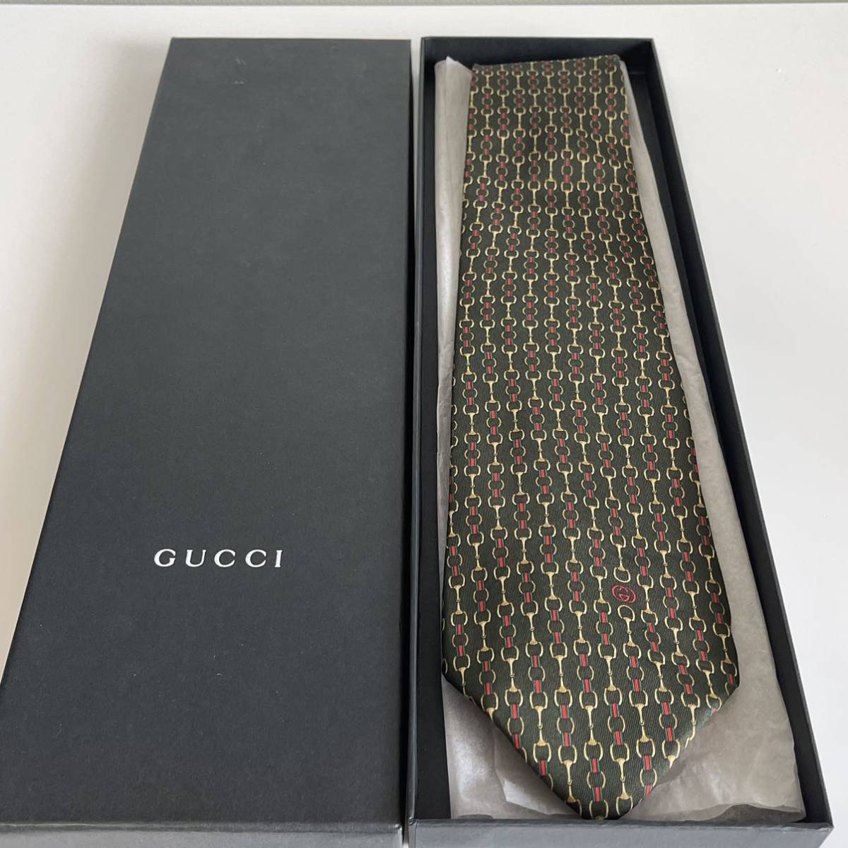 グッチ（GUCCI） 緑シェリーラインホースビットGGロゴネクタイ_画像1