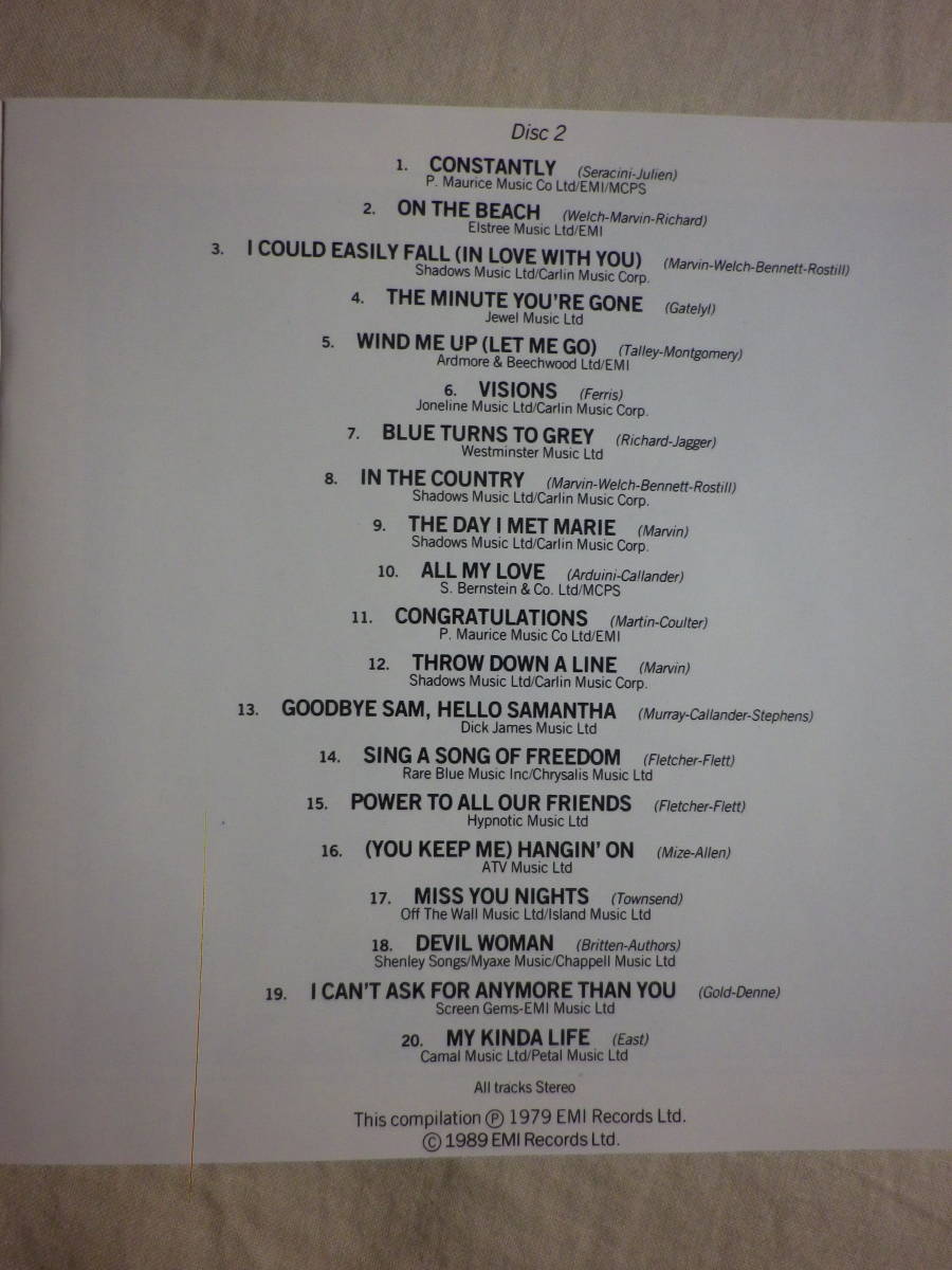 『Cliff Richard/40 Golden Greats(1977)』(1989年再発盤,EMI CDS 792425 2,EU盤,2CD,全40曲収録,Livin' Doll,Summer Holiday)_画像6