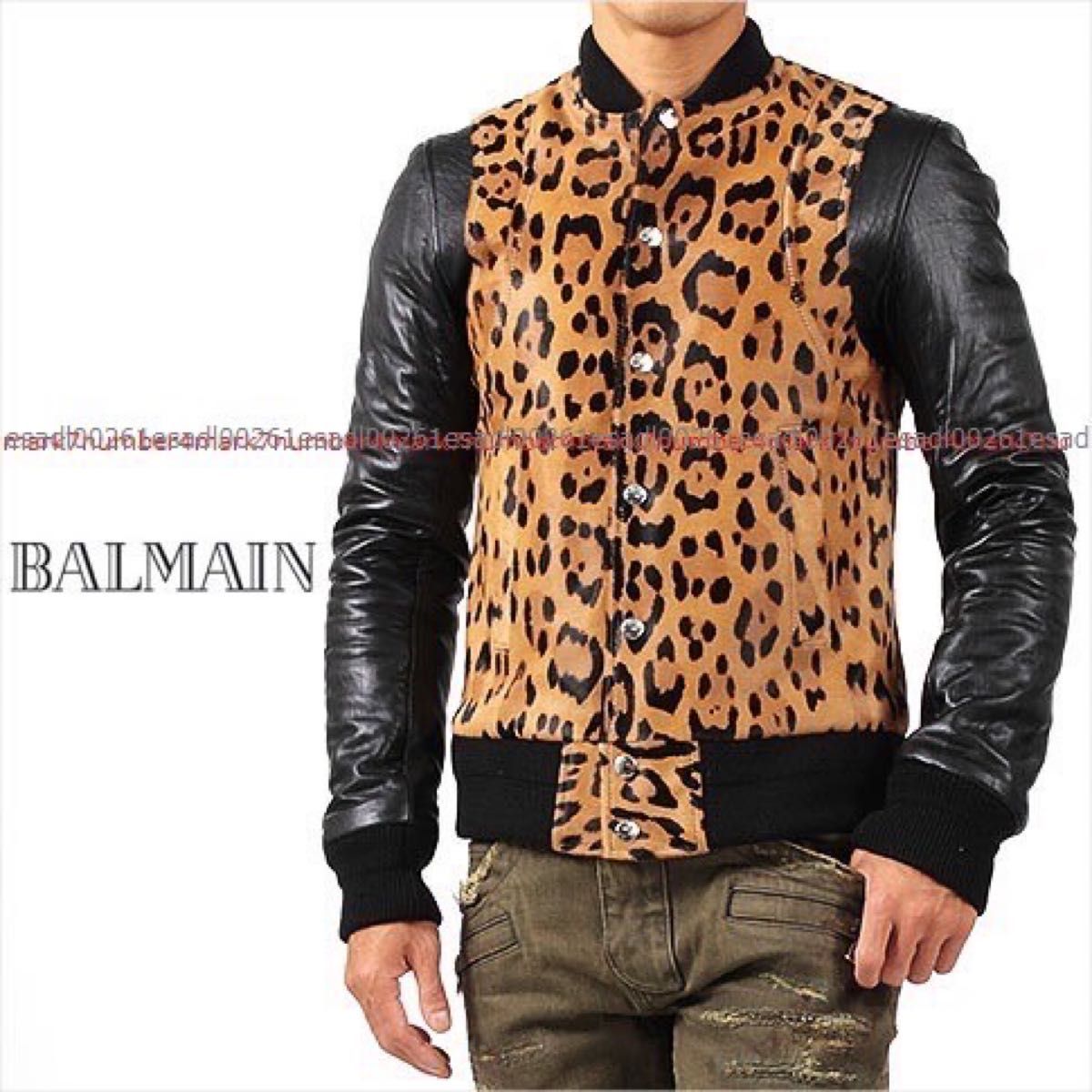 新品同様 BALMAIN HOMME 定価83万 ハラコ 豹柄 レザー ジャケット 44