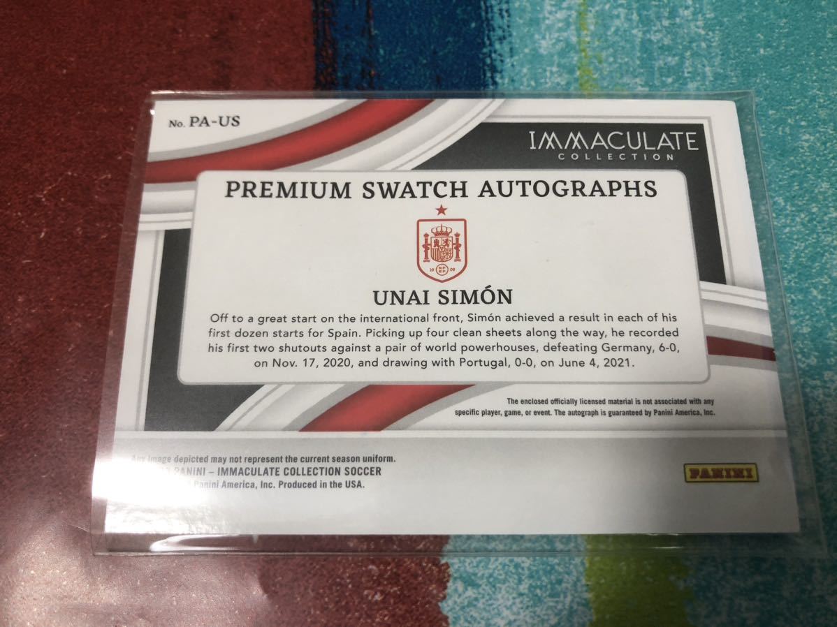 33/99 ウナイシモン PANINI IMMACULATE COLLECTION SOCCER PREMIUM SWATCH AUTOGRAPHS 直筆サイン スペイン代表_画像2