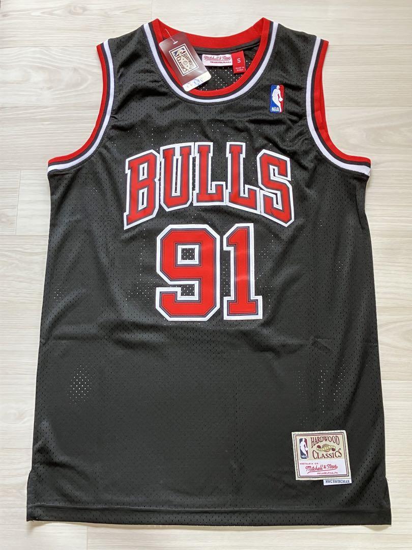 新品 NBA RODMAN #91 デニス・ロッドマン BULLS シカゴ・ブルズ ユニフォーム ゲームシャツ　ジャージ　刺繍　ジョーダン　黒 　M S