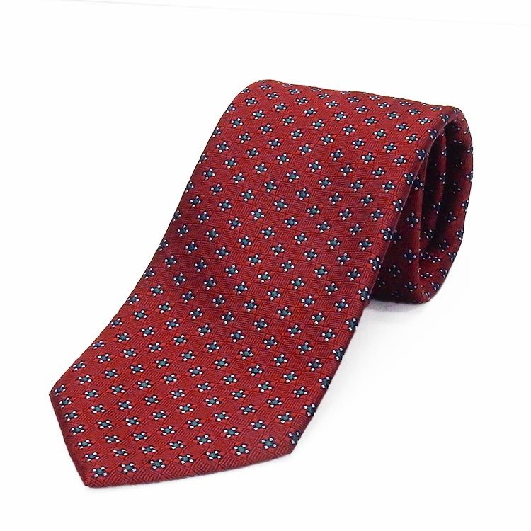 国産　高品質ネクタイ　赤レンガ色　小紋格子　シルク100％　京都縫製　メール便送料無料　KY-AK09