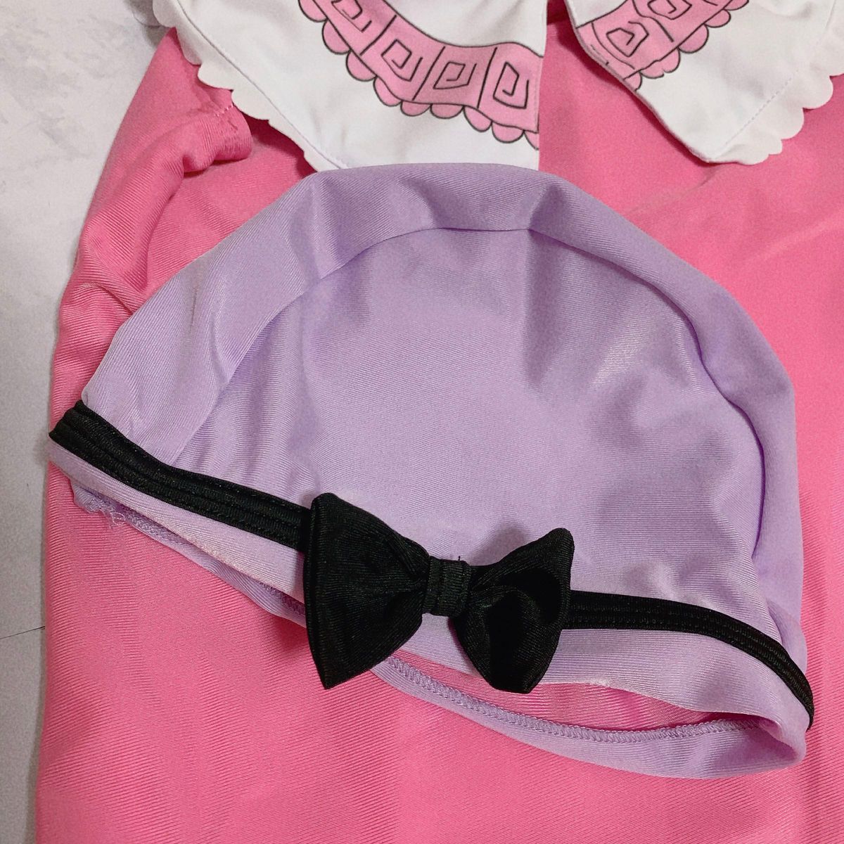 ガール 女の子 水着 スイムウェア ピンク 帽子付き 夏 スイミング プール おしゃれ かわいいパープル リボン フリフリ