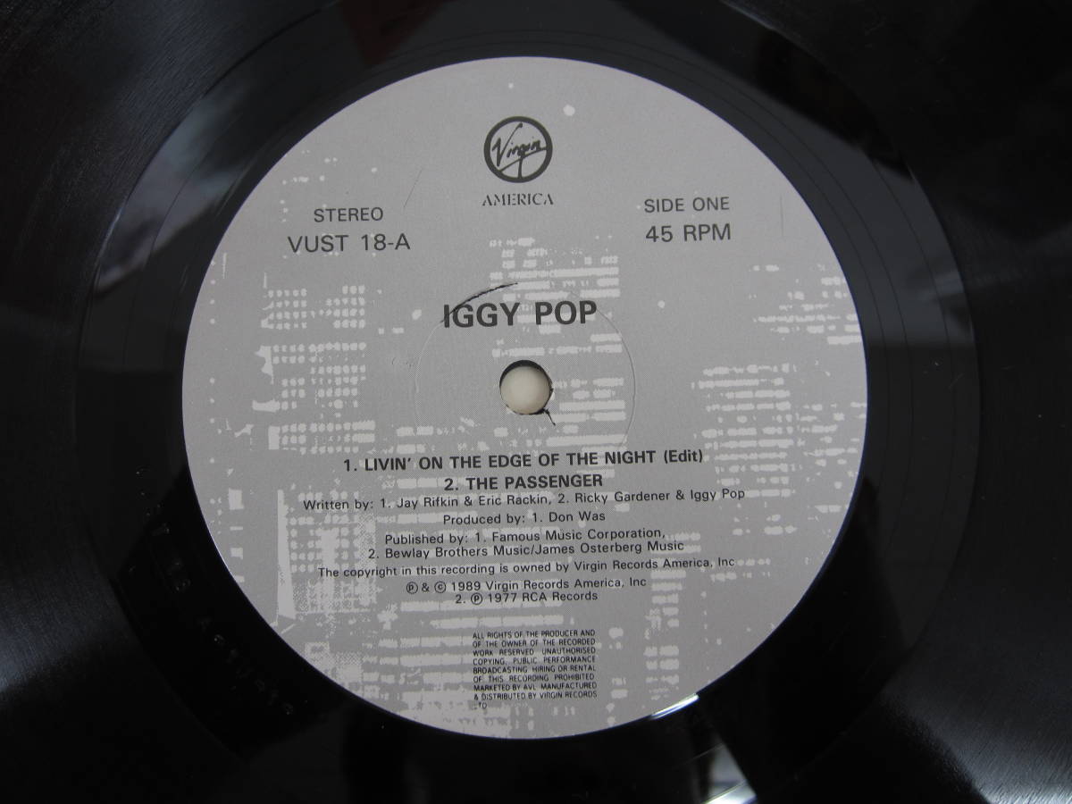 48625◆LP レコード Iggy Pop Livin' On The Edge Of The Night UK盤 VUSTG 18_画像4