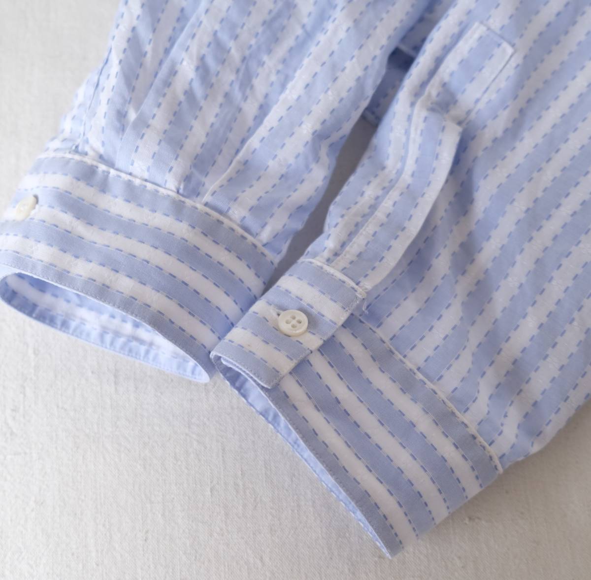 [ GIANNI VERSACE ]# Gianni Versace stripe long sleeve shirt / light blue white light blue white / 52 / Italy made Vintage 
