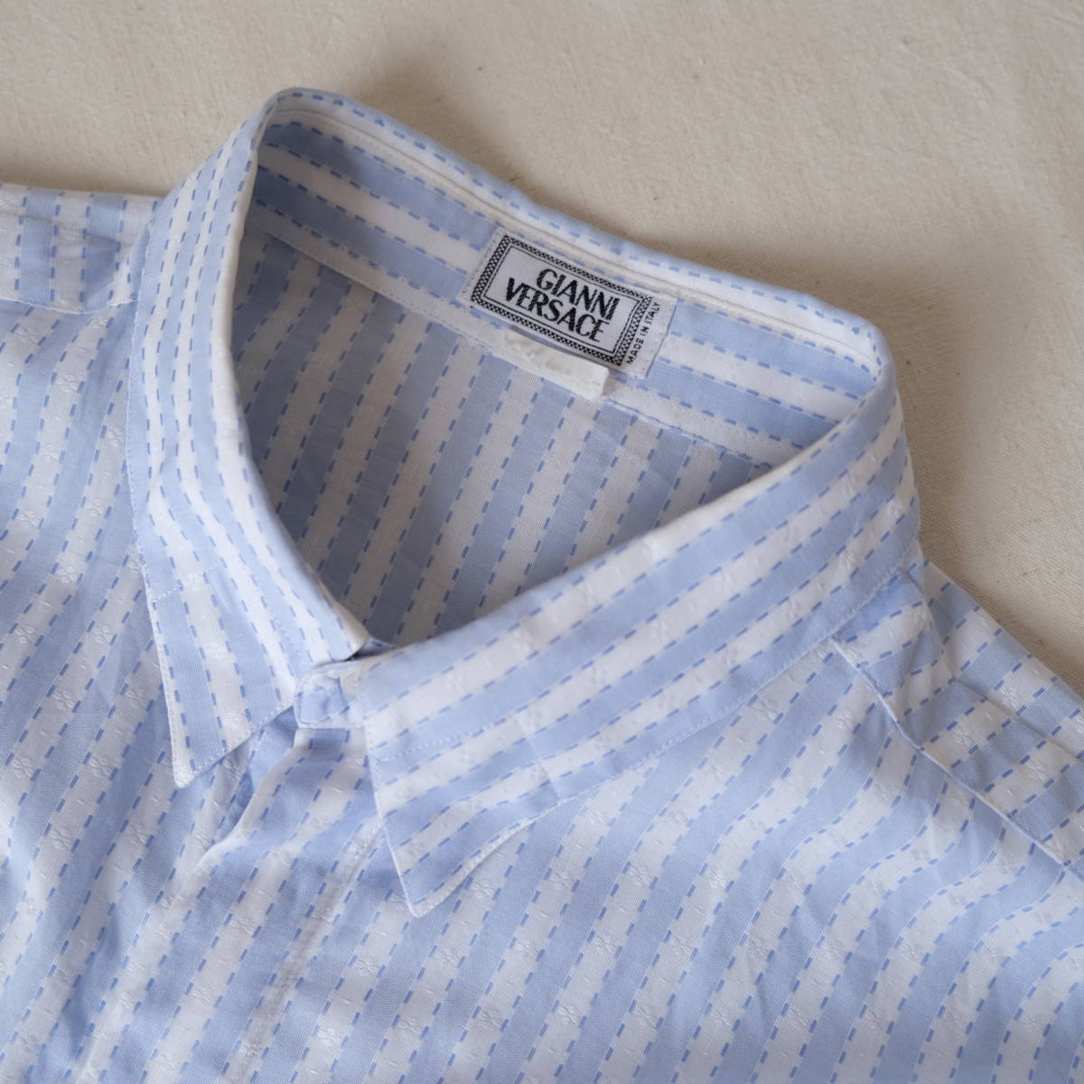 [ GIANNI VERSACE ]# Gianni Versace stripe long sleeve shirt / light blue white light blue white / 52 / Italy made Vintage 