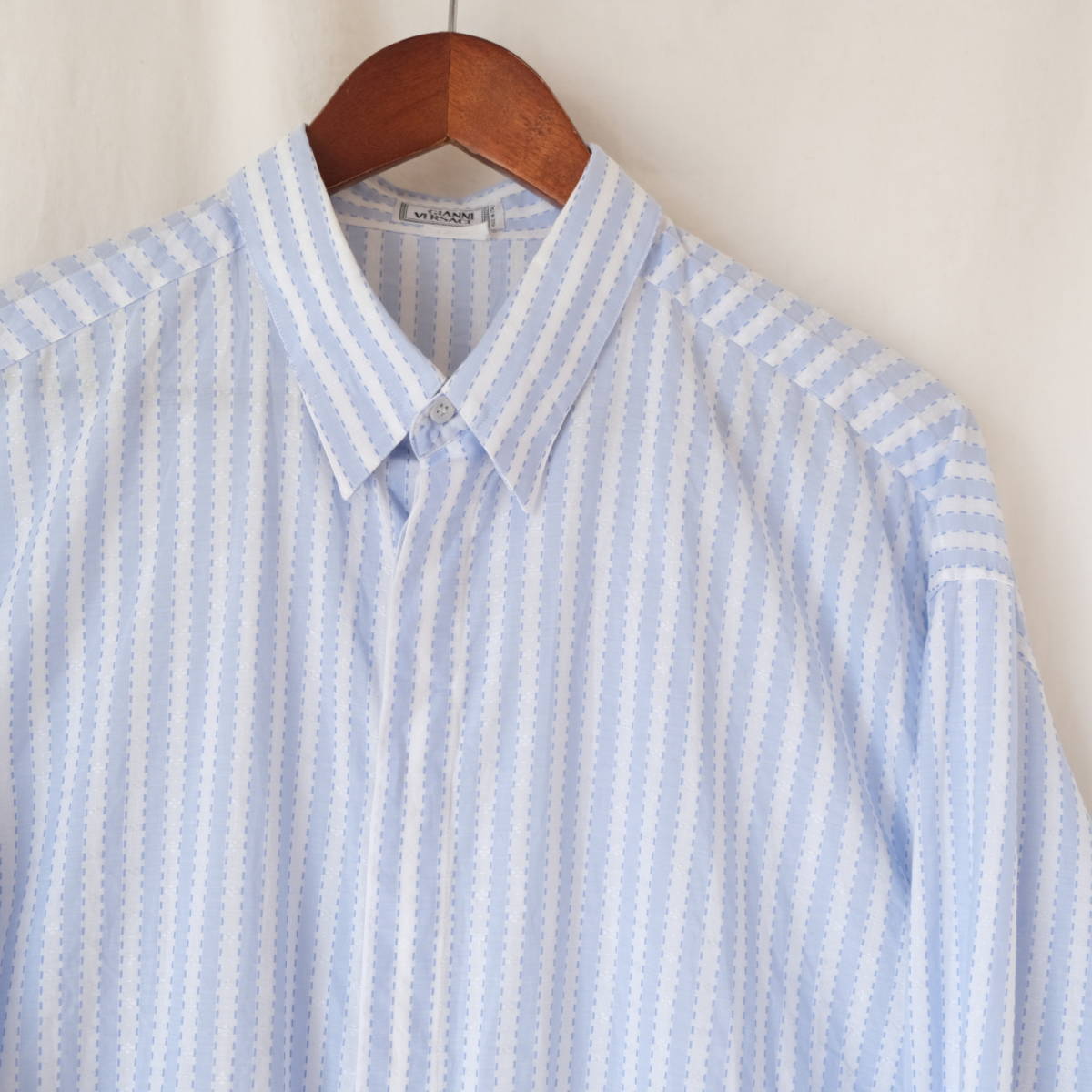 [ GIANNI VERSACE ]# Gianni Versace stripe long sleeve shirt / light blue white light blue white / 52 / Italy made Vintage 