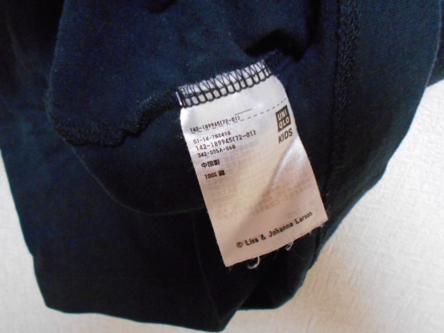 衣類 キッズ 半袖Tシャツ UNIQLO 140サイズ リサ・ラーソン 黒 綿100％ 管理番号526_画像5