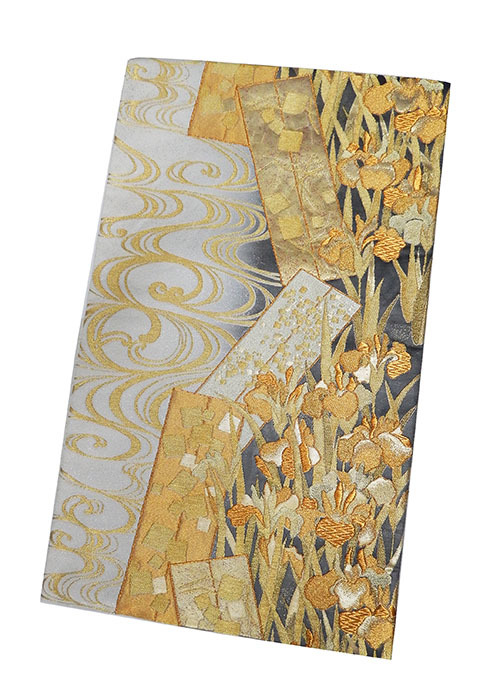 送料無料/匿名 正絹 六通袋帯 八つ橋紋 観世水 金糸 刺繍 上品で華やか 和装/着物