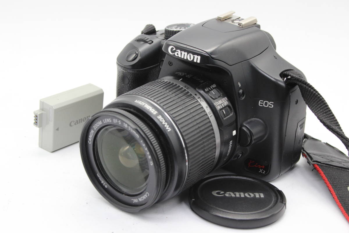 【返品保証】 キャノン Canon EOS Kiss X2 EF-S 18-55mm F3.5-5.6 IS バッテリー付き デジタル一眼 ボディレンズセット s943_画像1