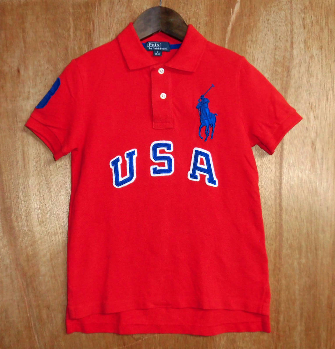 美品 POLO RALPH LAUREN ポロラルフローレン USAロゴ ビッグポーニー 鹿の子 ポロシャツ サイズ6 (120cm) 赤 KIDS 子供服