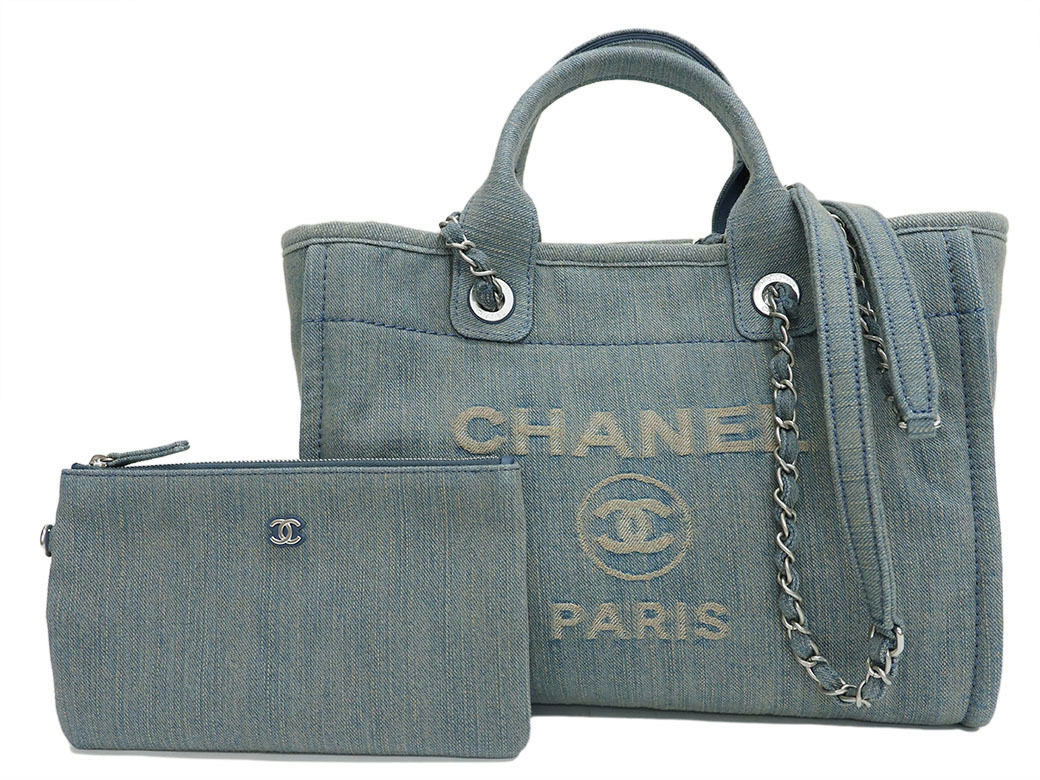 シャネル デニム ショッピングバッグ 2WAY ハンド トートバッグ ライトブルー ドーヴィル レディース CHANEL 中古_画像10