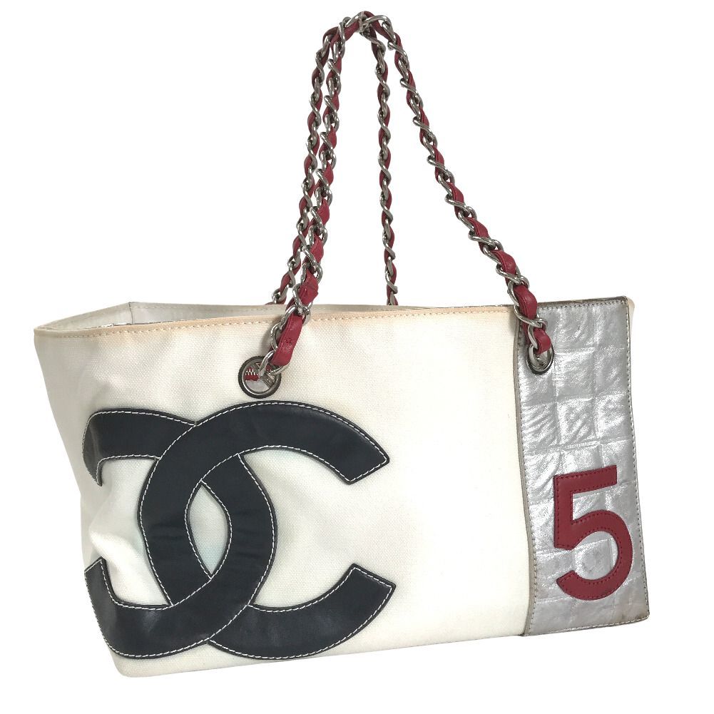 新発売 CHANEL レディース ホワイト レザー キャンバス チェーン