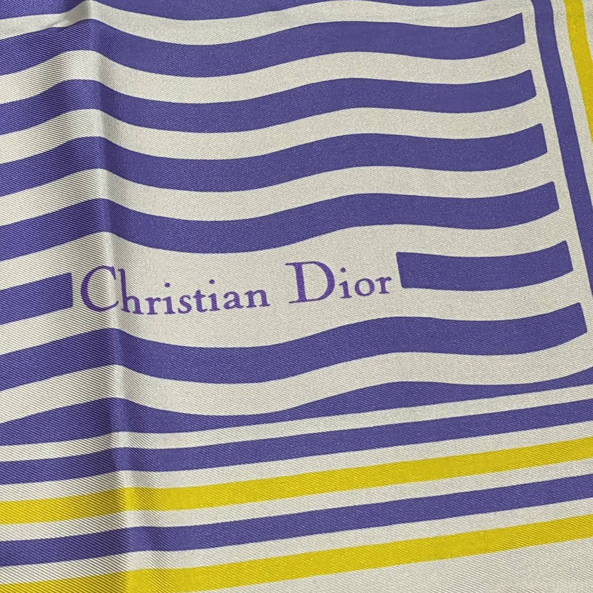 Christian Dior　クリスチャンディオール　スカーフ　ホワイト　パープル　ストライプ　no.14_画像5