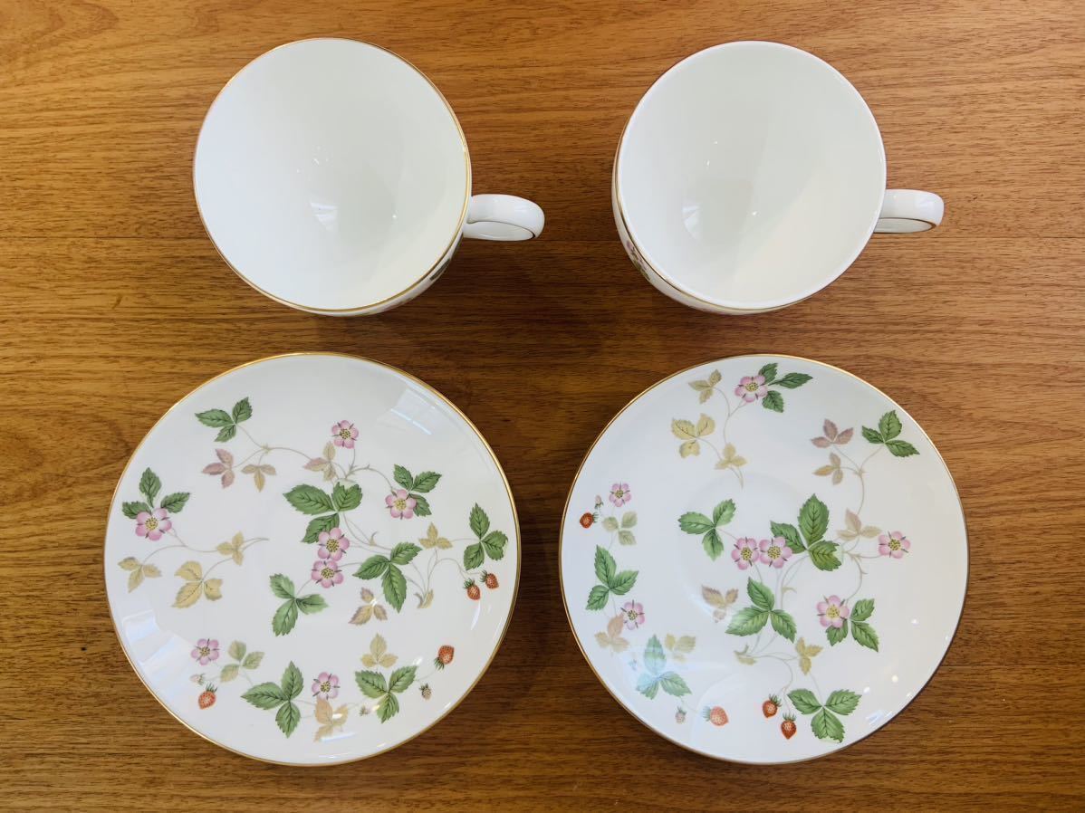 【美品】WEDGWOOD WILD STRAWBERRY ウェッジウッド ワイルドストロベリー カップ&ソーサー リー C&S C/S 2客セット ペア まとめて_画像2