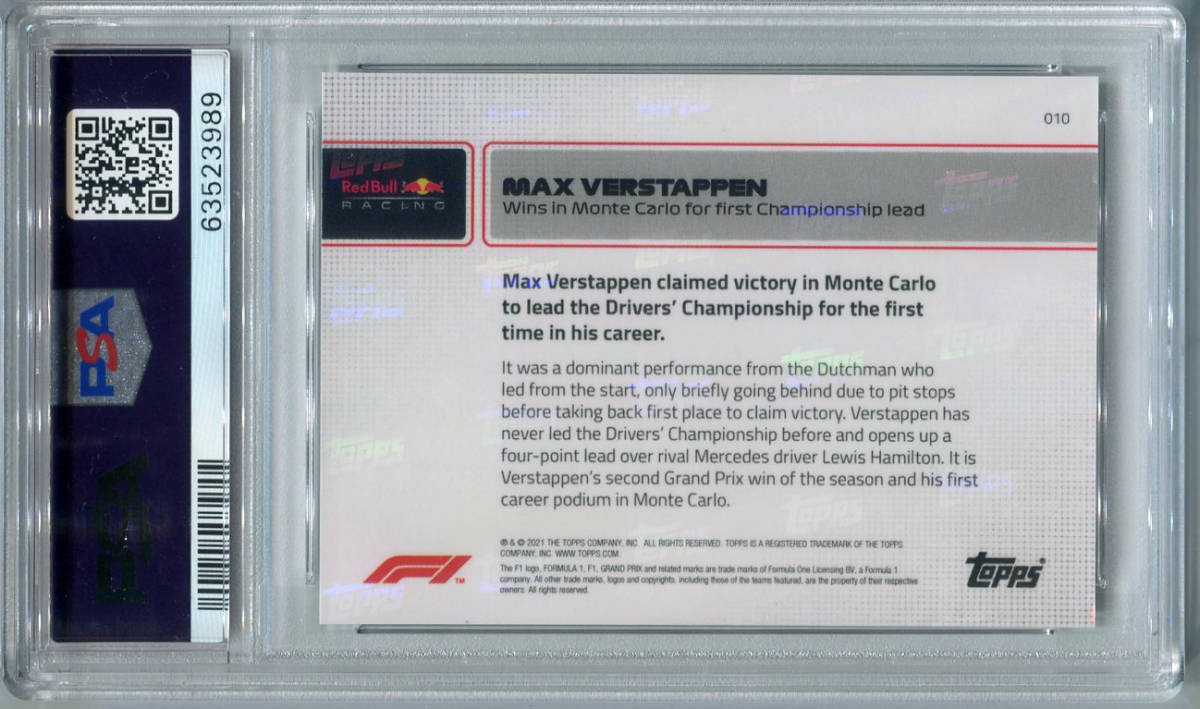 2021 Topps Now F1 010 Max Verstappen フェルスタッペン PSA 10 GEM MINTの画像2