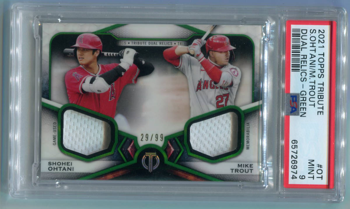 2021 Topps Tribute Shohei Ohtani Mike Trout Dual Relics Green 大谷翔平 トラウト ジャージ 99枚限定 PSA 9