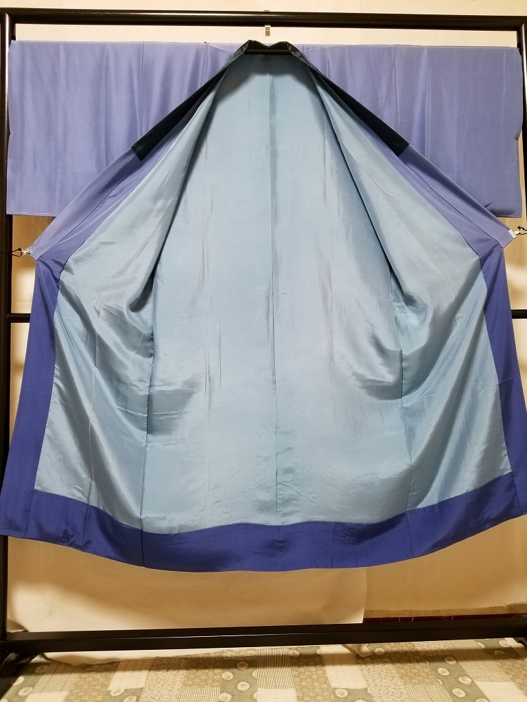 [. virtue ] gentleman thing * unused goods * beautiful goods { silk *... feather long kimono-like garment }* height 143-.70* light group blue color ground * Mt Fuji . hem . scenery *N6110