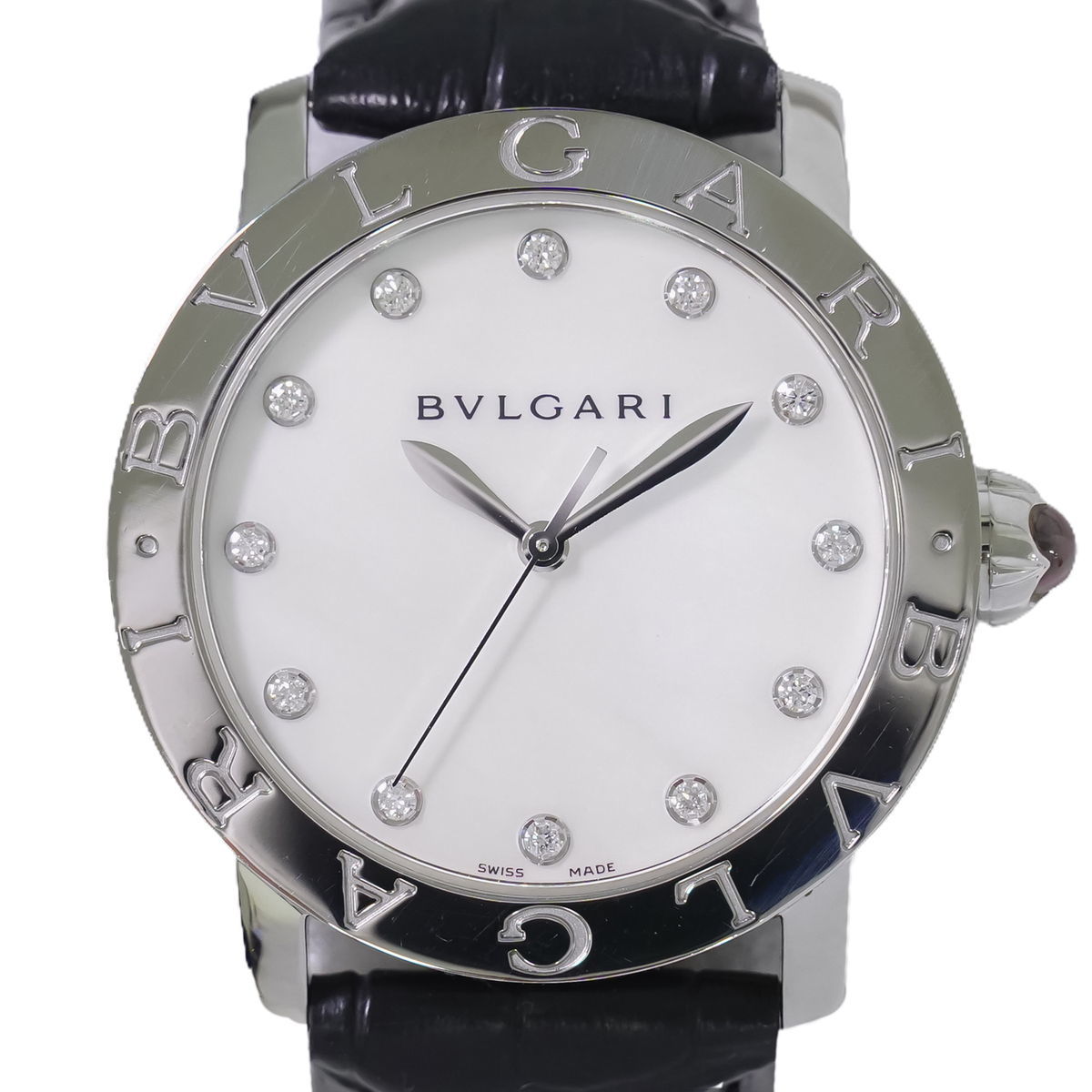 本物 ブルガリ BVLGARI ブルガリ ブルガリ 腕時計 ダイヤモンド 12P AT オートマ 自動巻 ステンレス ホワイトシェル文字盤 BBL37S メンズ
