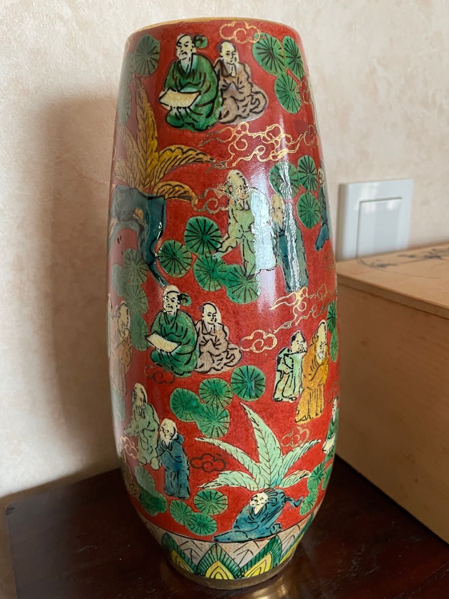 九谷焼　木米  金彩色絵　人物図　花瓶
